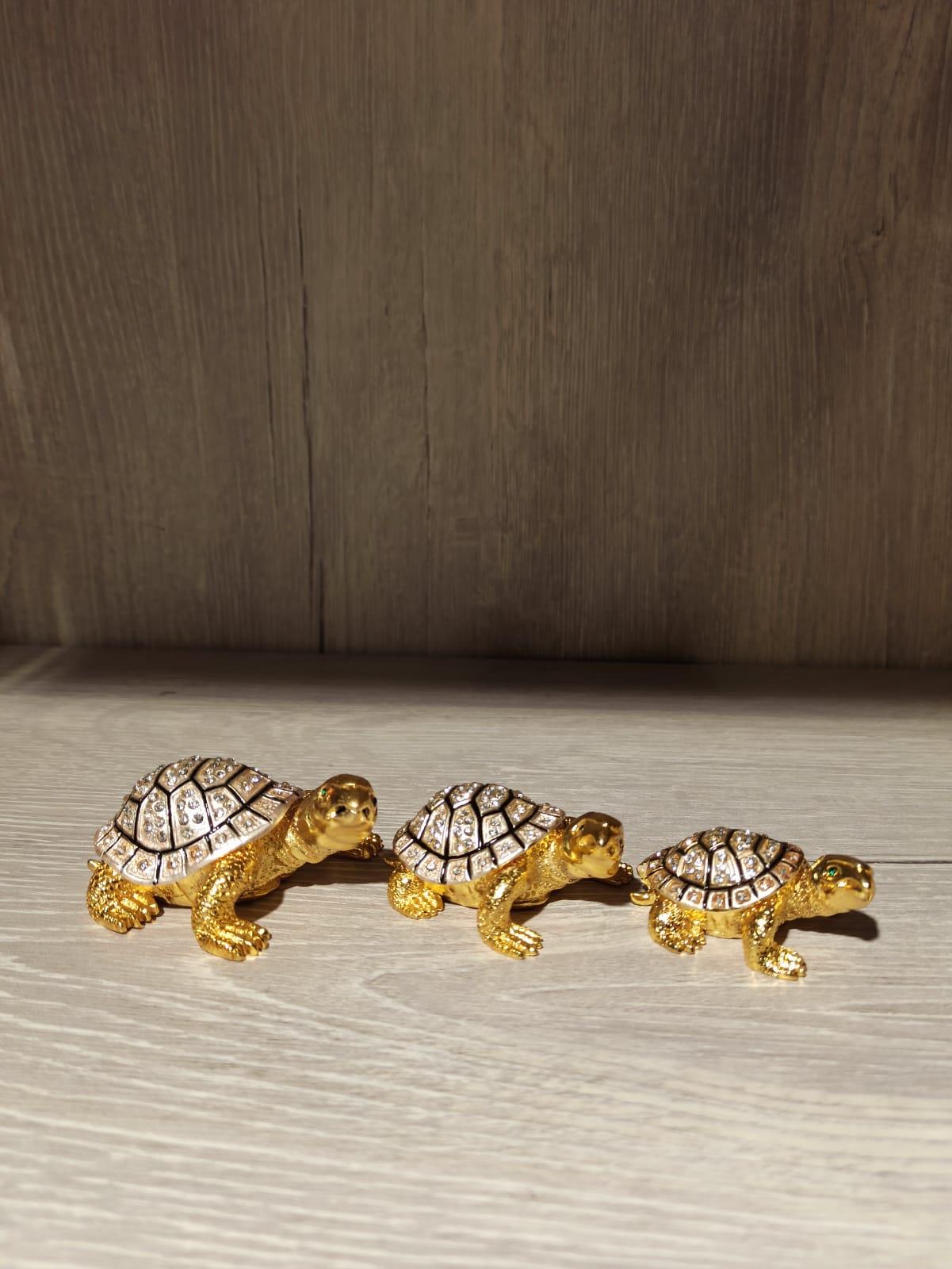 Swarovski Taşlı Kaplumbağa 3'lü Mücevherlik / Dekoratif Biblo - Miamantra