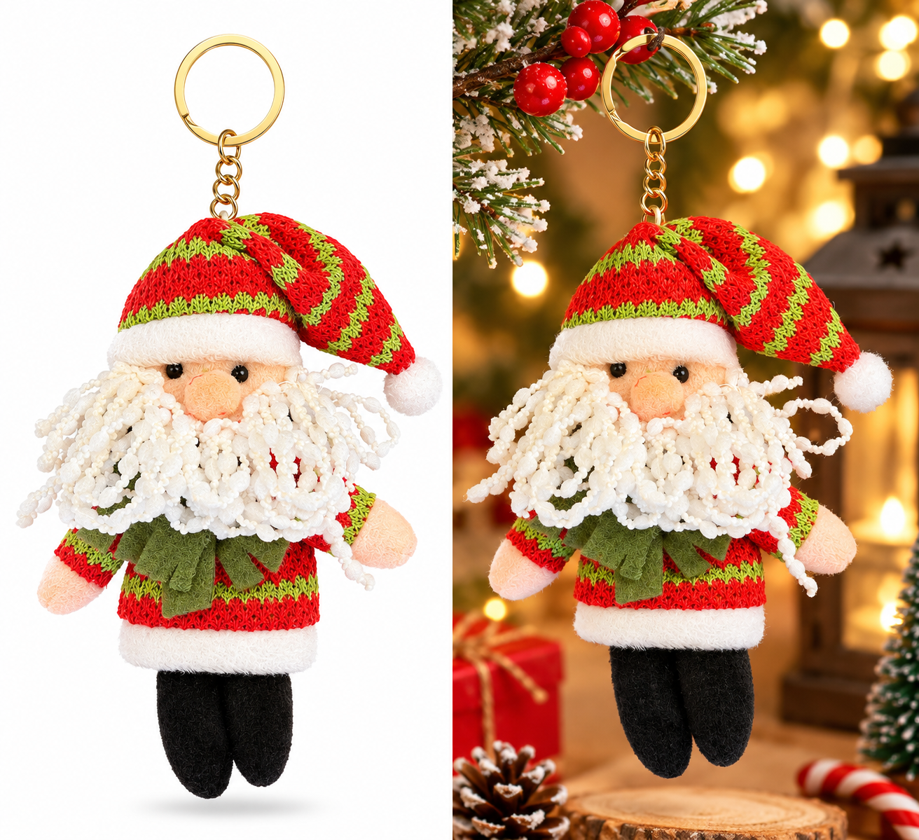 Yılbaşı Temalı Noel Baba Sevimli Peluş Model Anahtarlık , Çanta Aksesuarı Hediyelik (14 cm) - Miamantra
