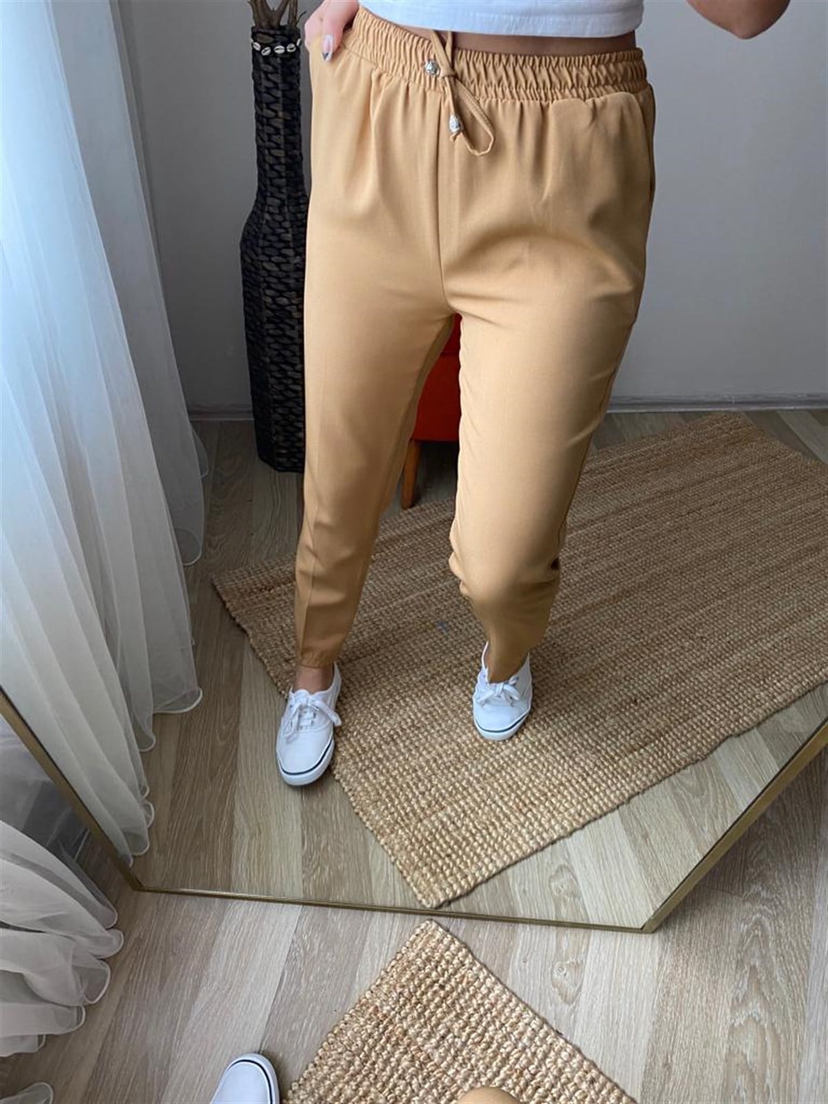 Bel lastıklı yuksek bel pantalon