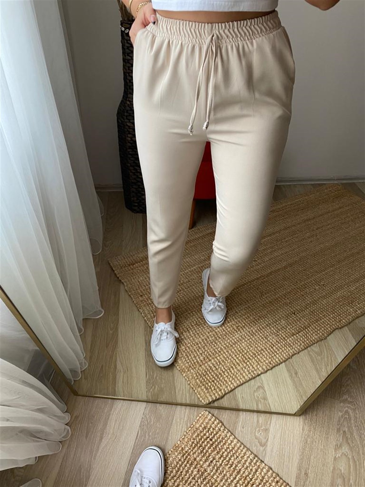 Bel lastıklı yuksek bel pantalon