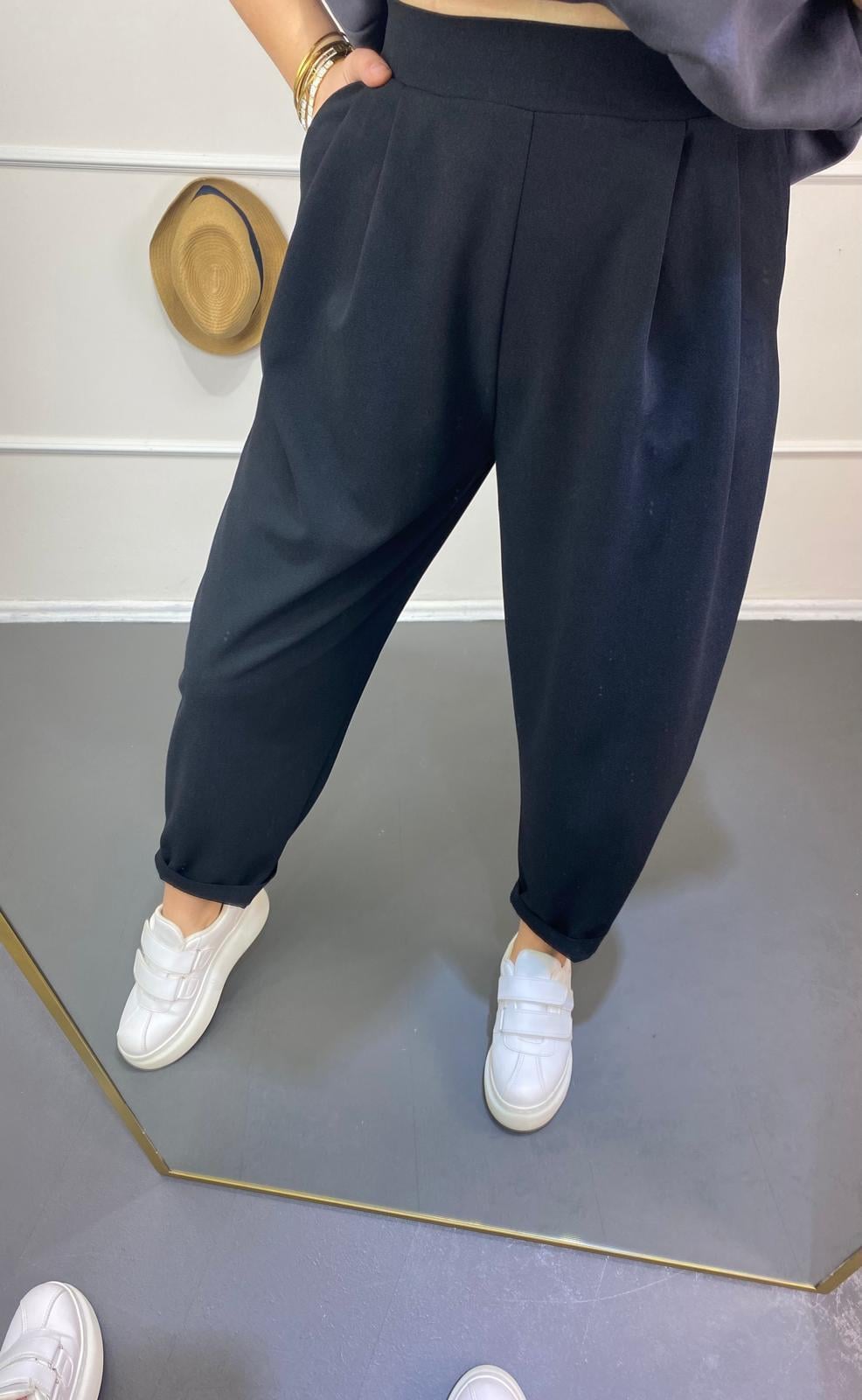Beli-lastik-full-likrali-pantalon siyah