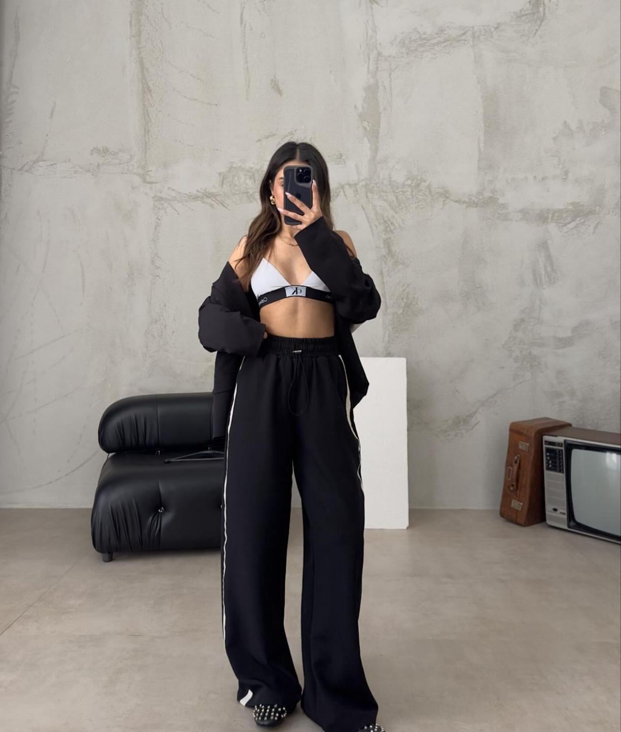 Belı lastıklı tasarım pantalon