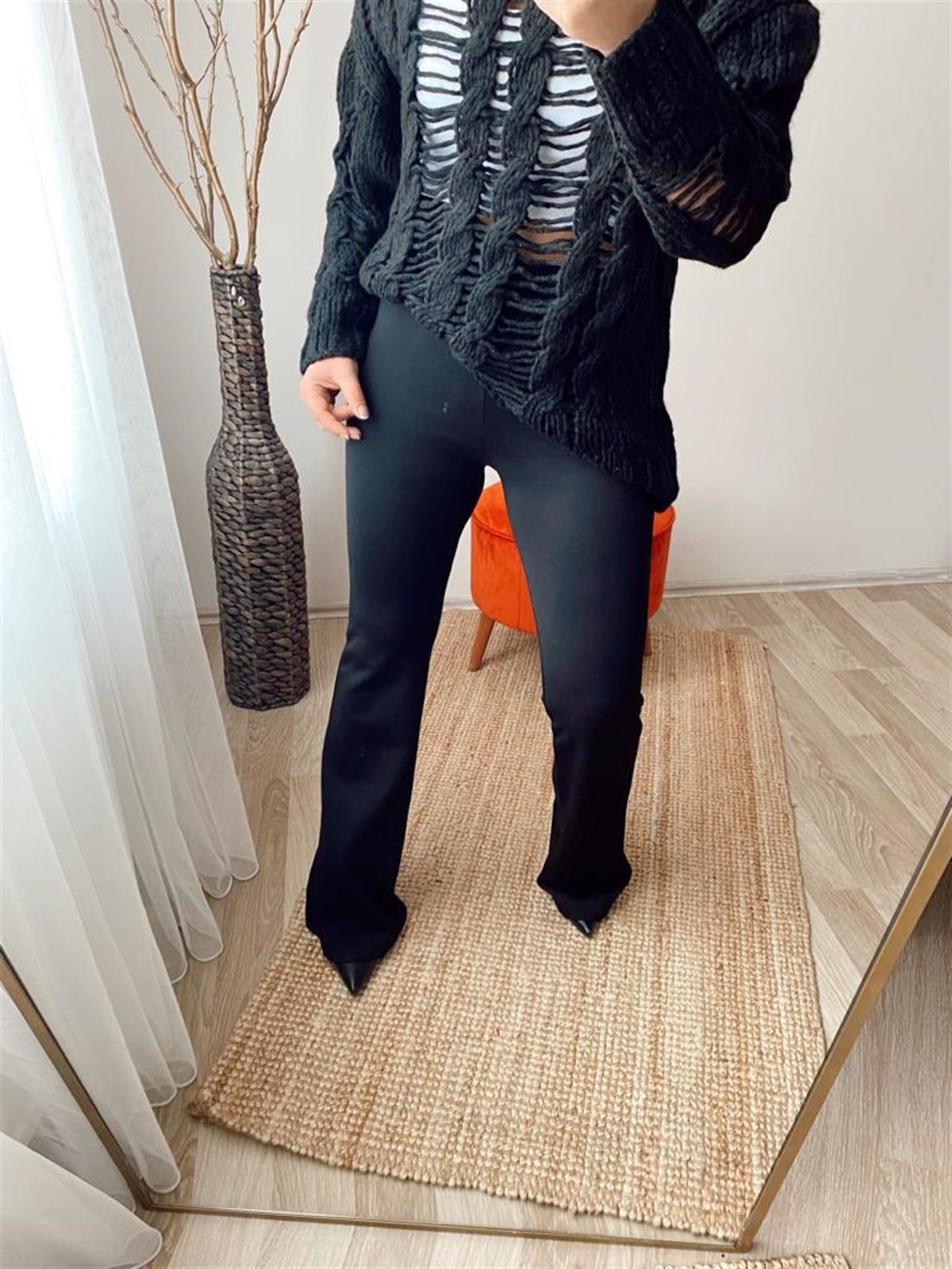 Full lıkralı yuksek bel ispanyol paça tayt pantalon