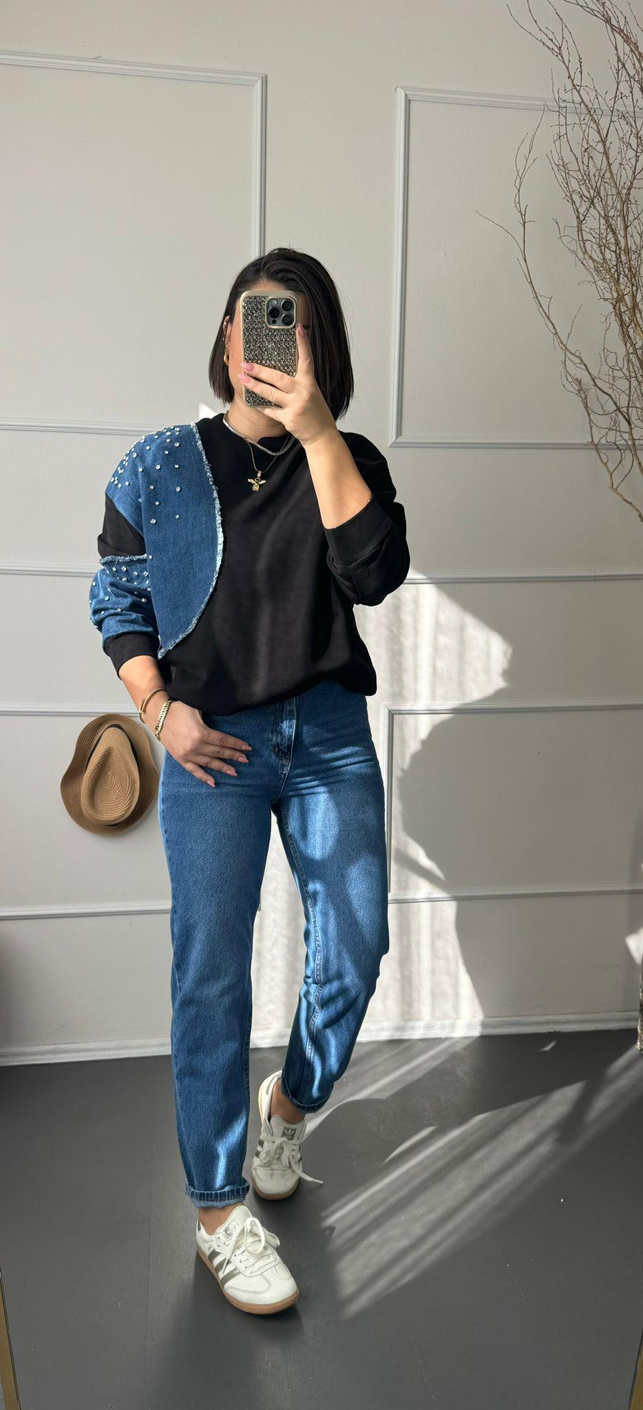 Jean detaylı sweat