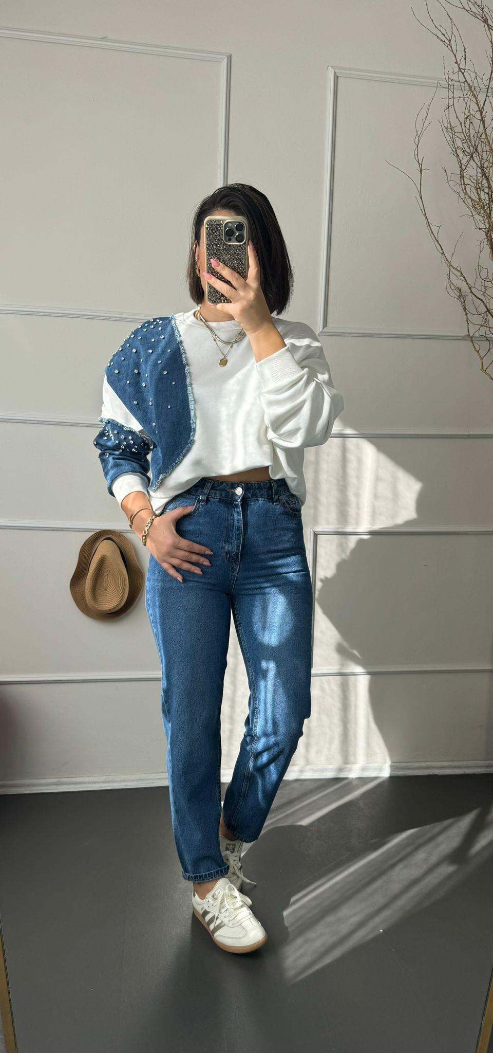 Jean detaylı sweat