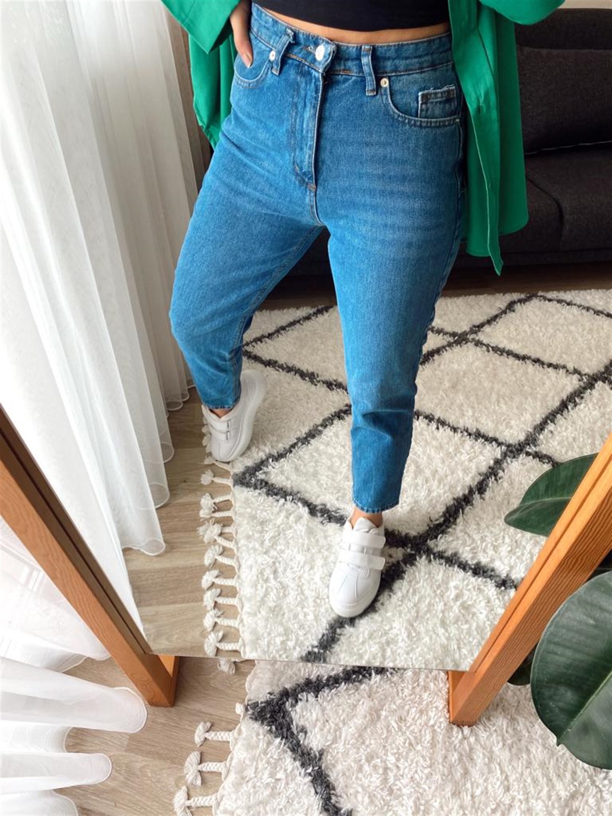 Lıkrasız mavı mom fıt jean