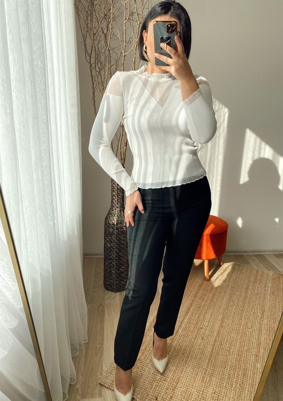 Standart beden transparan detaylı full lıkralı bluz