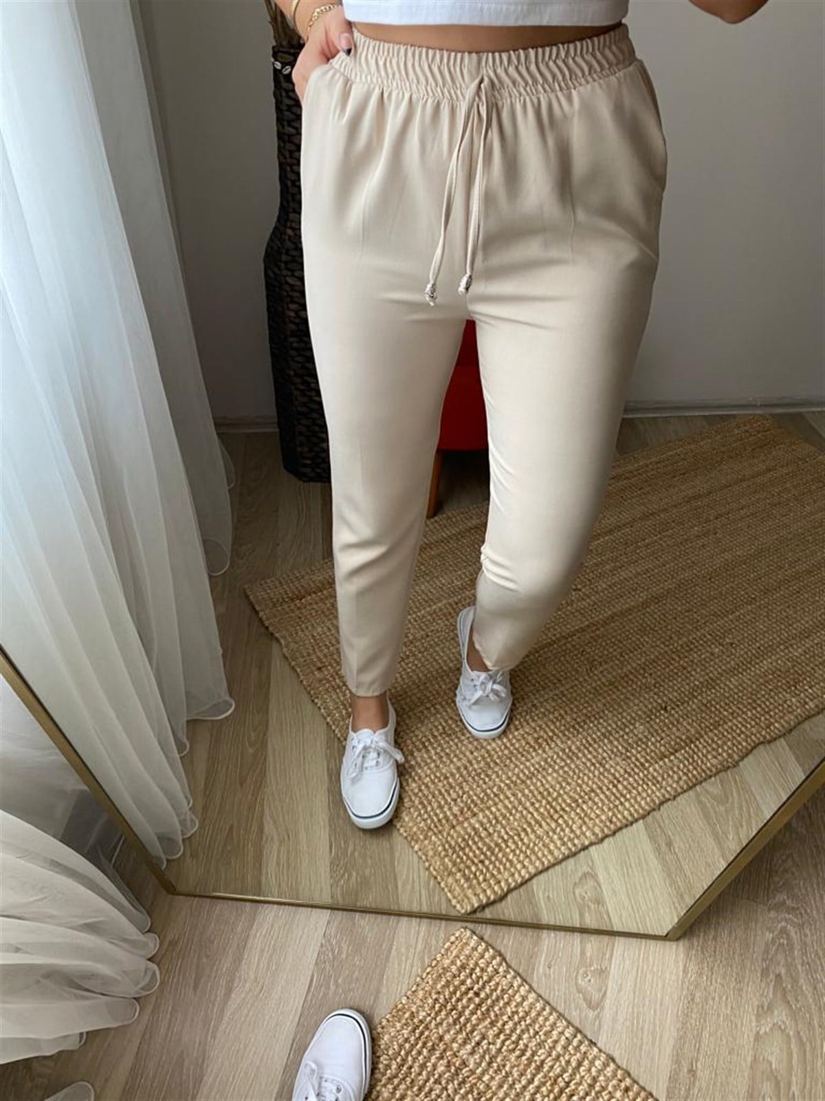 Bel lastıklı yuksek bel pantalon