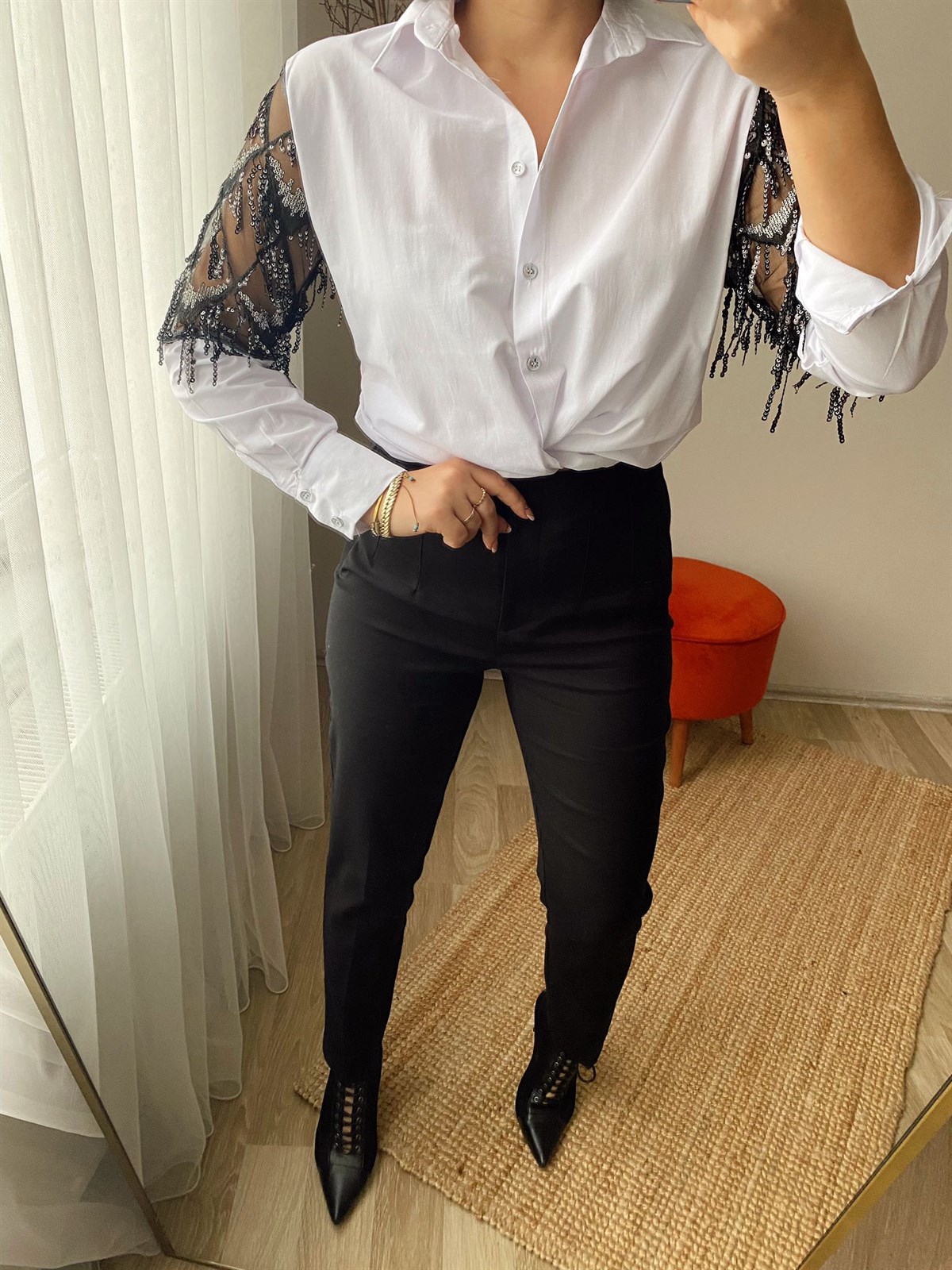 Ekstra yuksek bel penslı kumaş pantalon
