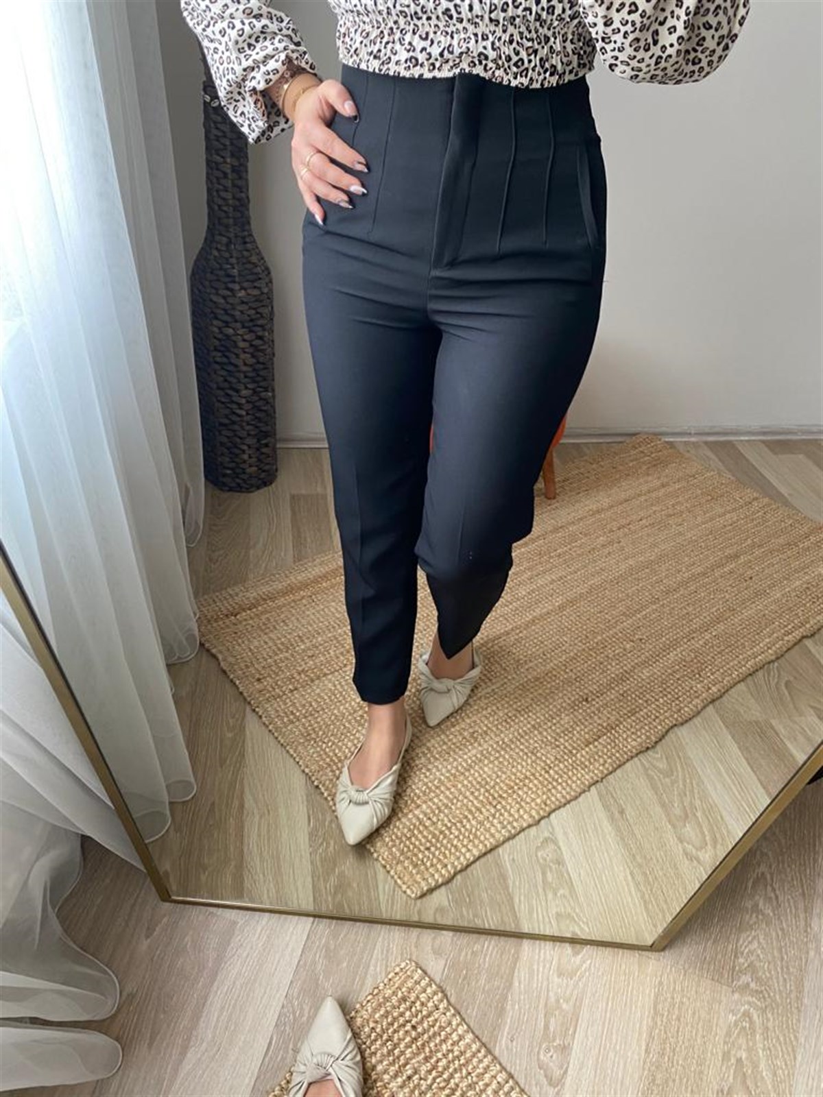 Ekstra yuksek bel penslı kumaş pantalon