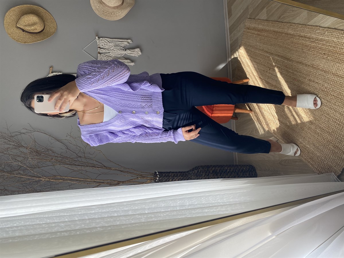standart lila fırfırlı hırka