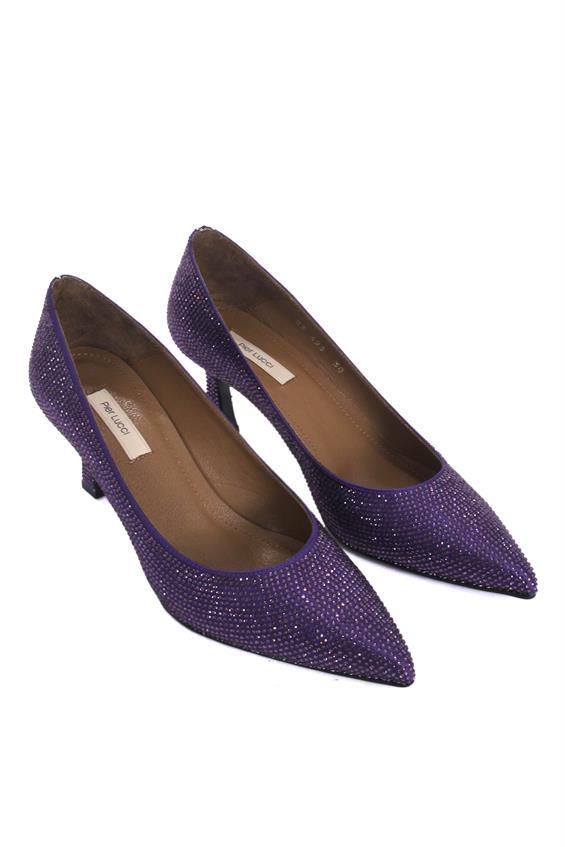 Kadın Gece Ayakkabı Topuklu-Mor Saten Taş 