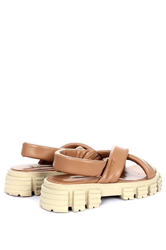 Kadın Kalın Tabanlı Günlük Sandalet - Vizon Deri