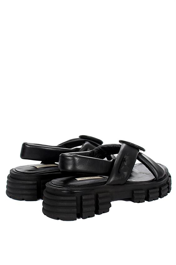 Kadın Kalın Tabanlı Günlük Sandalet - Siyah Deri