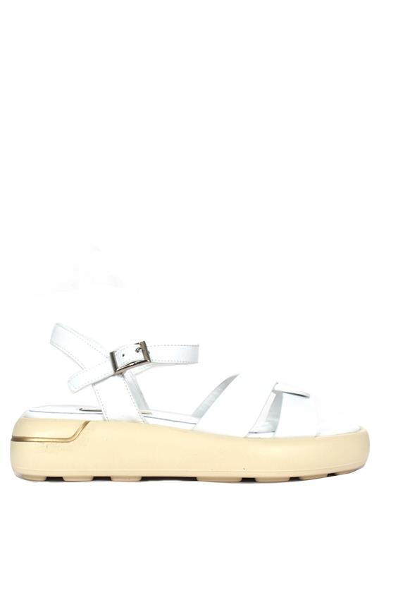 Kadın Kalın Tabanlı Günlük Sandalet - Beyaz Deri