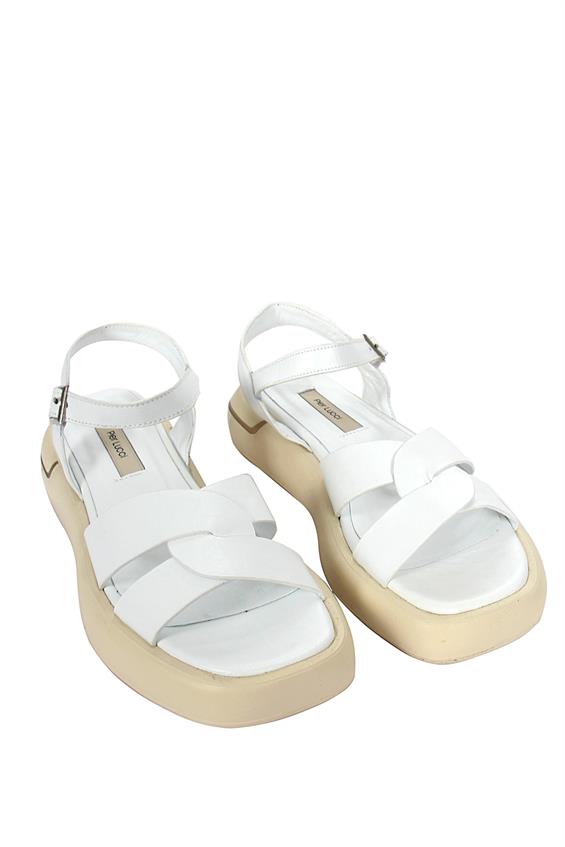 Kadın Kalın Tabanlı Günlük Sandalet - Beyaz Deri