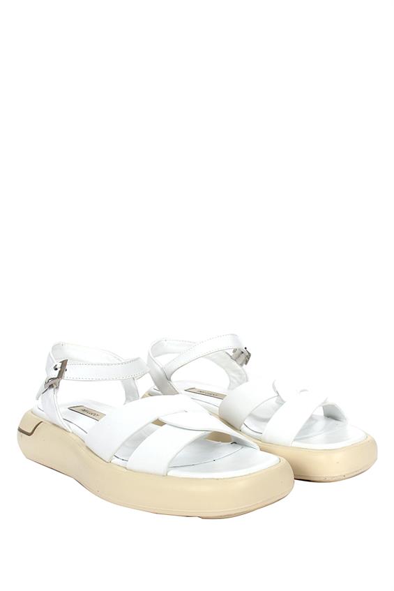 Kadın Kalın Tabanlı Günlük Sandalet - Beyaz Deri