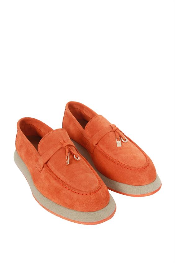 Kadın Babet Ayakkabı Loafer - Turuncu Süet