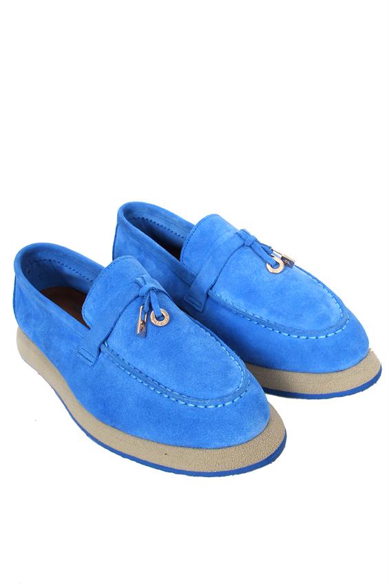 Kadın Babet Ayakkabı Loafer - Mavi Süet
