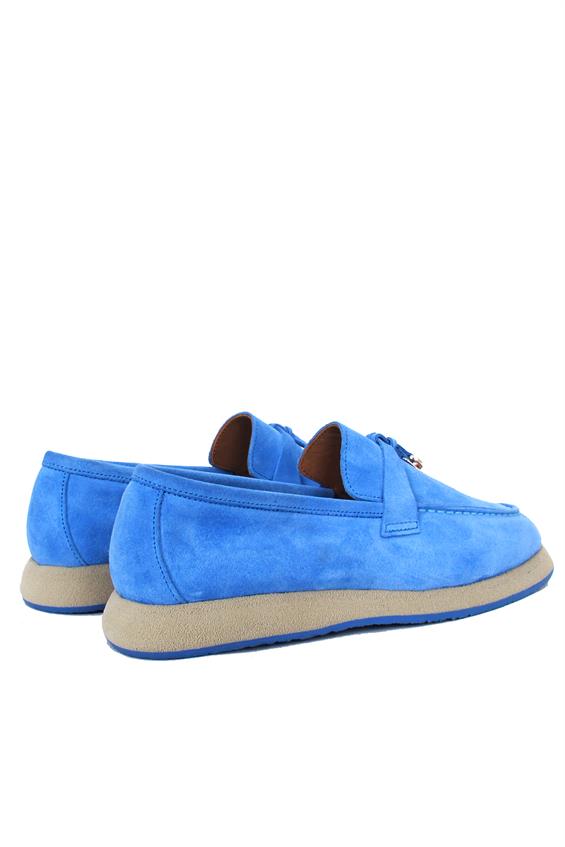 Kadın Babet Ayakkabı Loafer - Mavi Süet