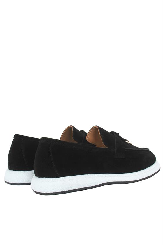 Kadın Babet Ayakkabı Loafer - Siyah Süet