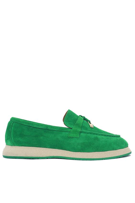 Kadın Babet Ayakkabı Loafer - Yeşil Süet