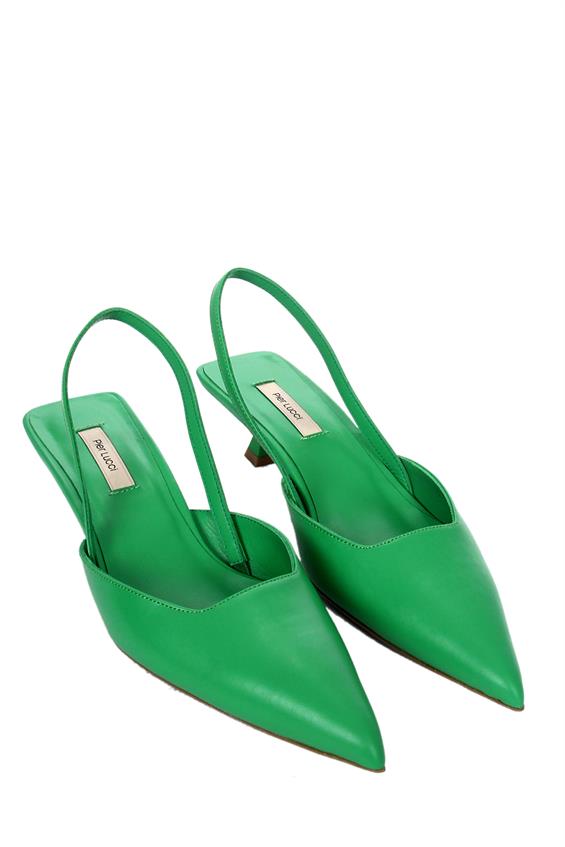 Kadın İnce Topuklu Sandalet - Yeşil Deri