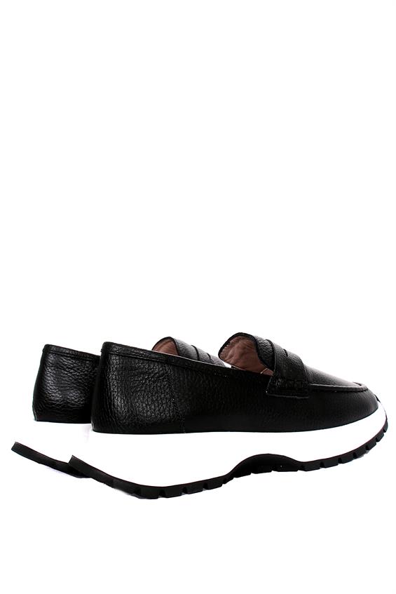 Kadın Babet Ayakkabı Loafer - Siyah Floter Deri