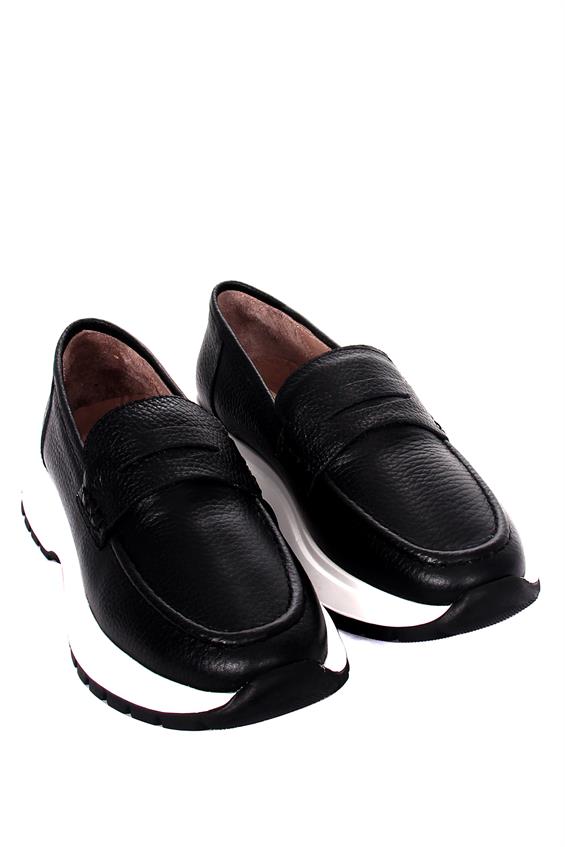 Kadın Babet Ayakkabı Loafer - Siyah Floter Deri