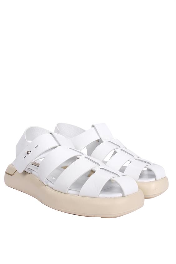 Kadın Kalın Tabanlı Günlük Sandalet-Beyaz Deri
