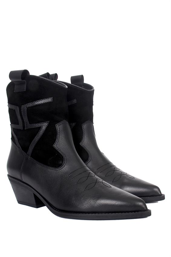 Kadın Western Kovboy Bot - Siyah Deri-Süet