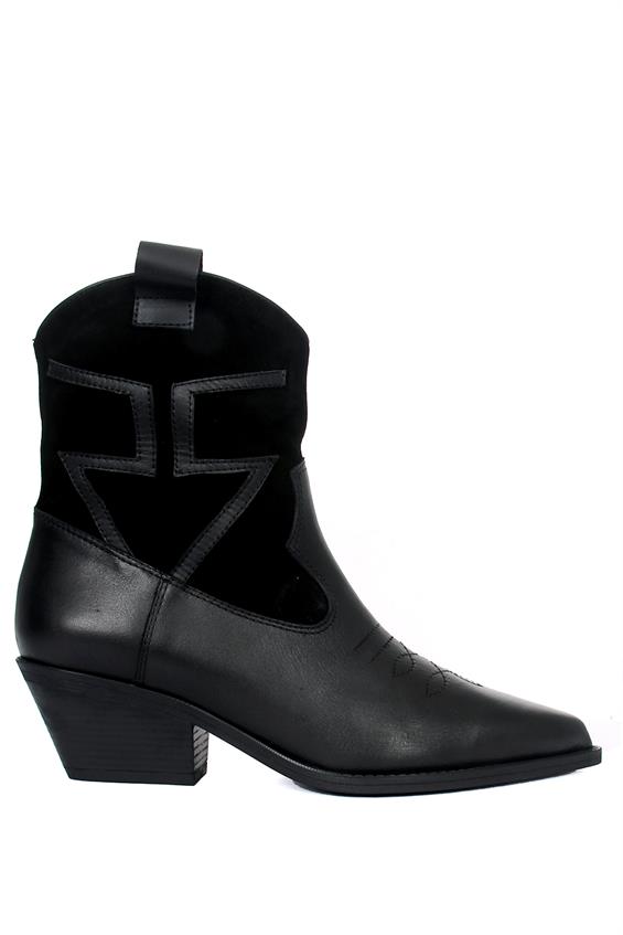 Kadın Western Kovboy Bot - Siyah Deri-Süet