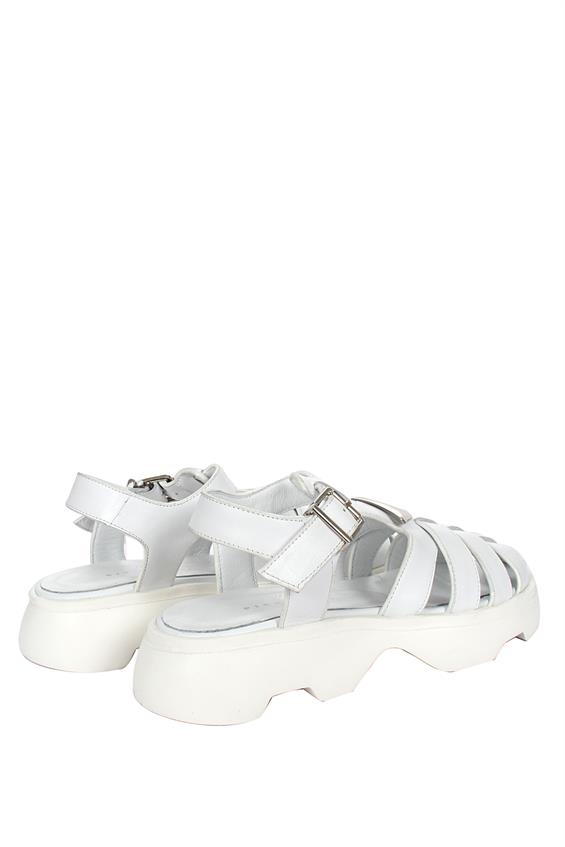 Kadın Kalın Tabanlı Günlük Sandalet-Beyaz Deri