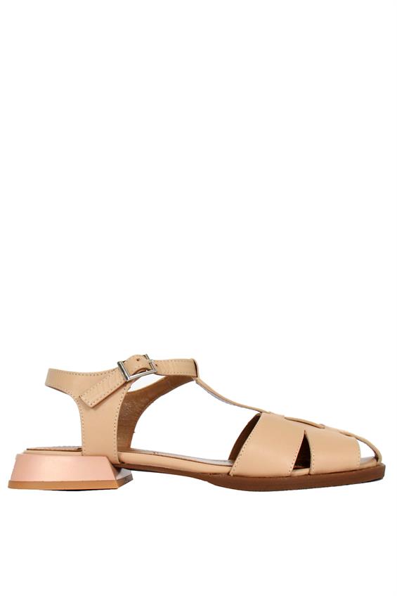 Kadın Günlük Düz Sandalet - Bej Deri