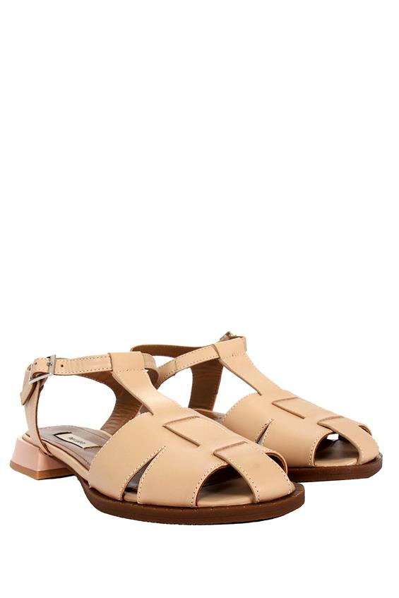 Kadın Günlük Düz Sandalet - Bej Deri