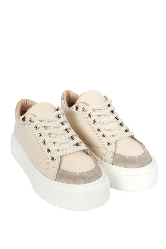 Kadın Sneakers Ayakkabı-Bej Deri
