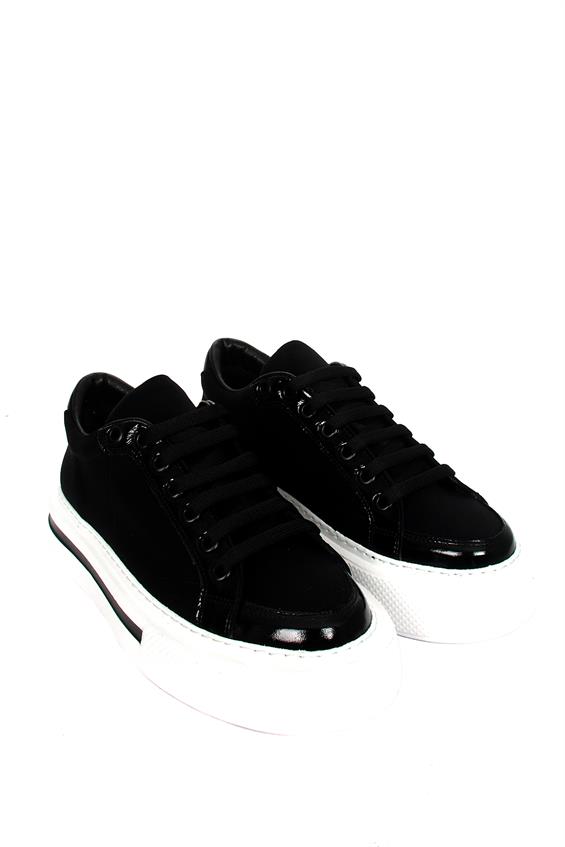 Kadın Sneakers Ayakkabı-Siyah Kumaş-Siyah Rugan