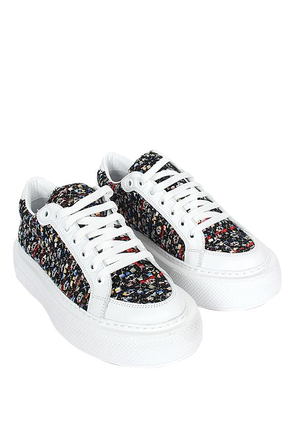 Kadın Sneakers Ayakkabı-Siyah Renkli Kumaş- Beyaz Deri 