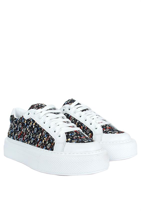 Kadın Sneakers Ayakkabı-Siyah Renkli Kumaş- Beyaz Deri 