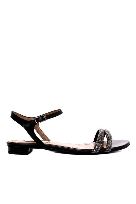 Kadın Günlük Düz Sandalet-Siyah Deri