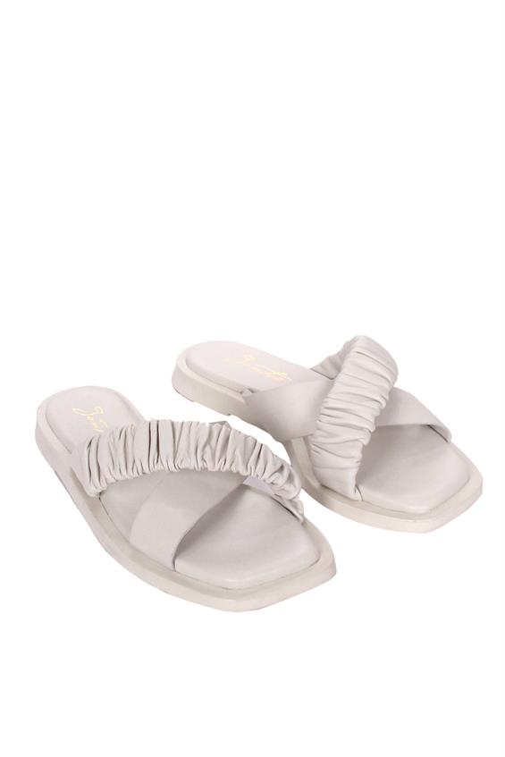 Kadın Günlük Düz Terlik-Bej Deri