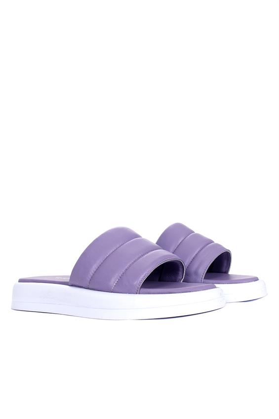 Kadın Günlük Düz Terlik-Lila Deri