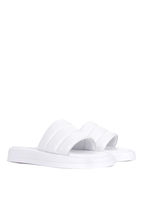 Kadın Günlük Düz Terlik-Beyaz Deri