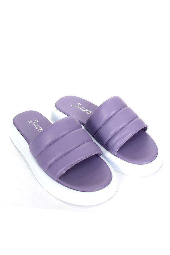 Kadın Günlük Düz Terlik-Lila Deri