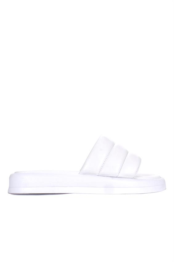 Kadın Günlük Düz Terlik-Beyaz Deri