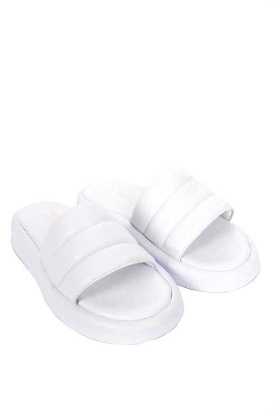 Kadın Günlük Düz Terlik-Beyaz Deri