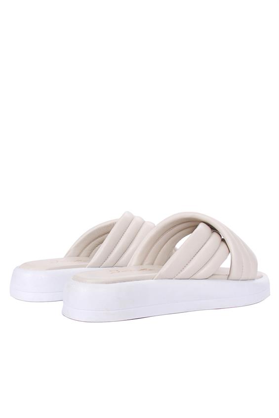 Kadın Günlük Düz Terlik- Bej Deri