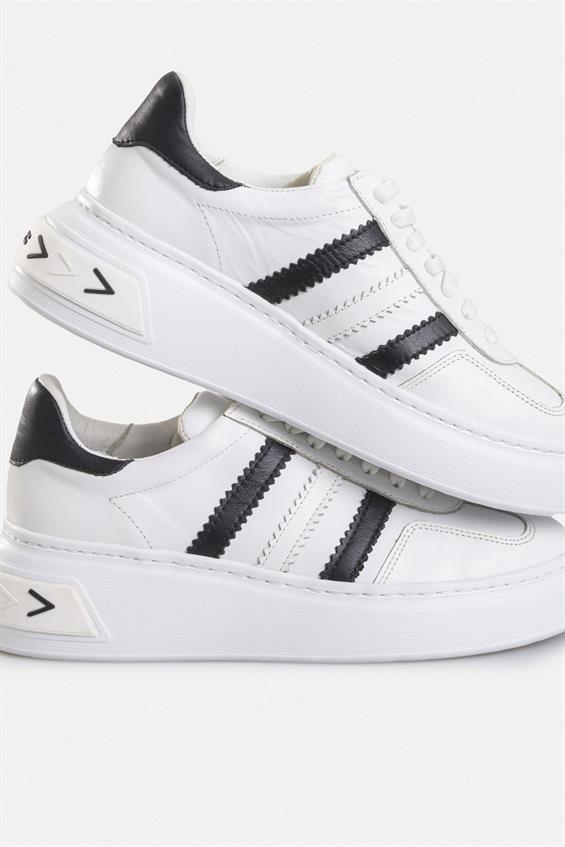 Kadın Spor Ayakkabı-Beyaz Siyah Deri