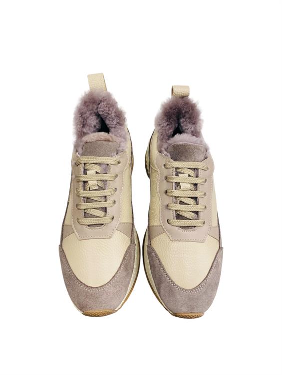 Kadın Sneakers Ayakkabı-Bej Süet-Floter Deri