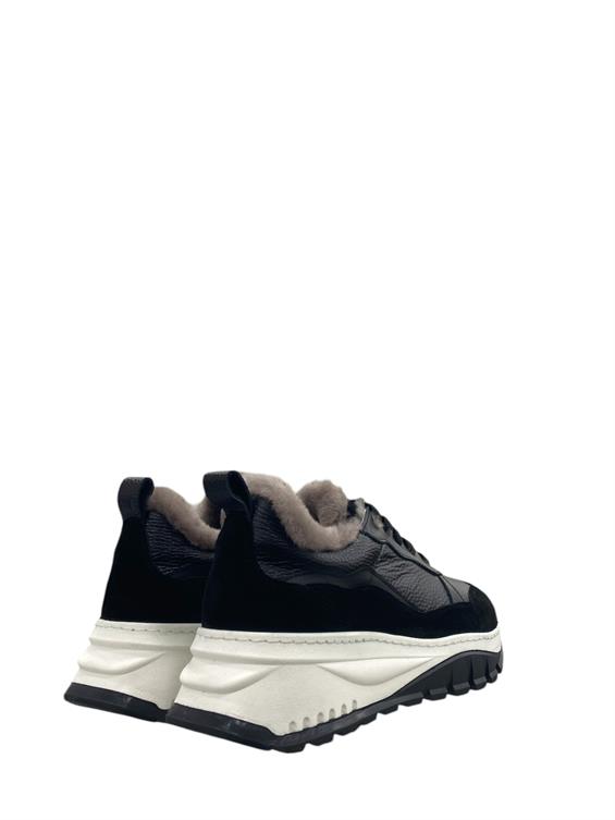 Kadın Sneakers Ayakkabı-Siyah Süet-Floter Deri